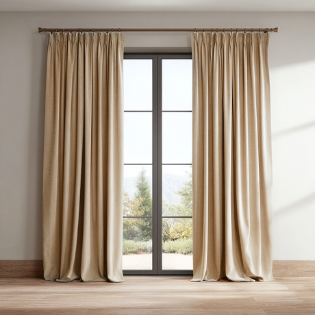 Milk Tea Beige Velvet Pinch Pleat Curtains