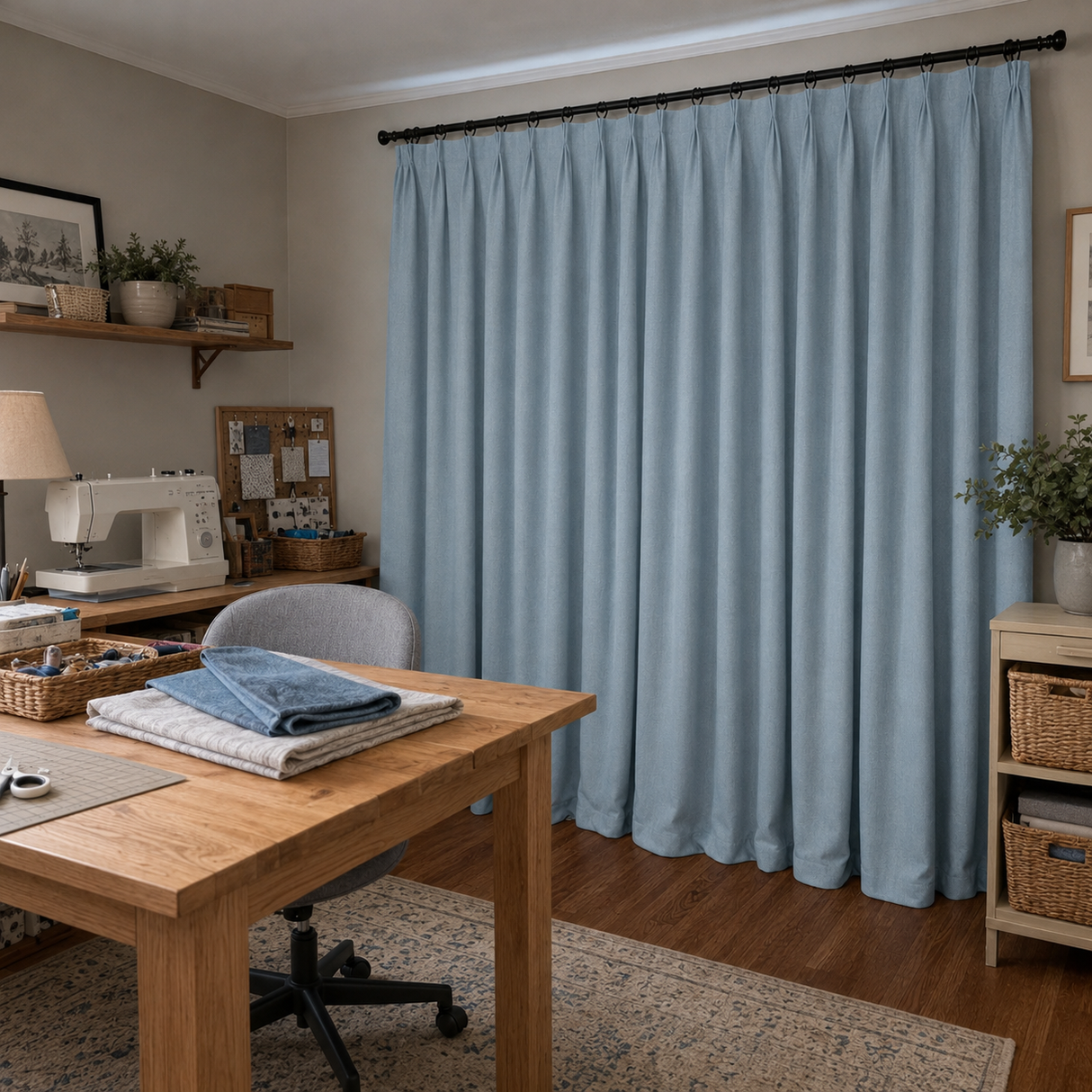 Misty Blue Double-Sided Cotton Blend Blackout Curtains