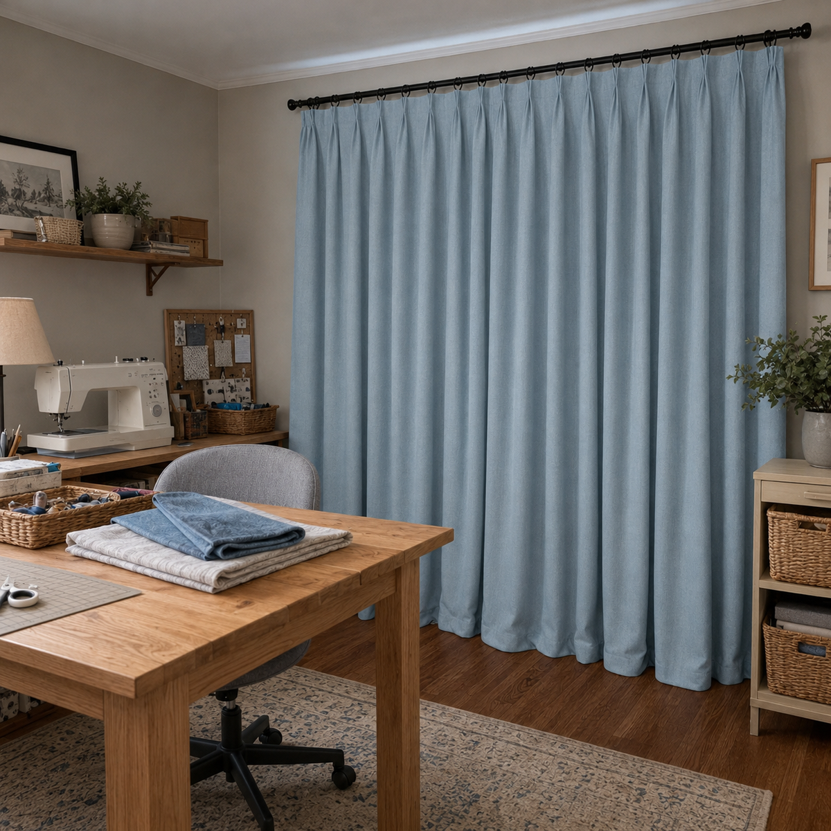 120 Inch Long Misty Blue Double-Sided Cotton Blend Blackout Curtains