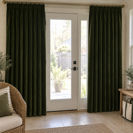 120 Inch Long Olive Green Velvet Curtains