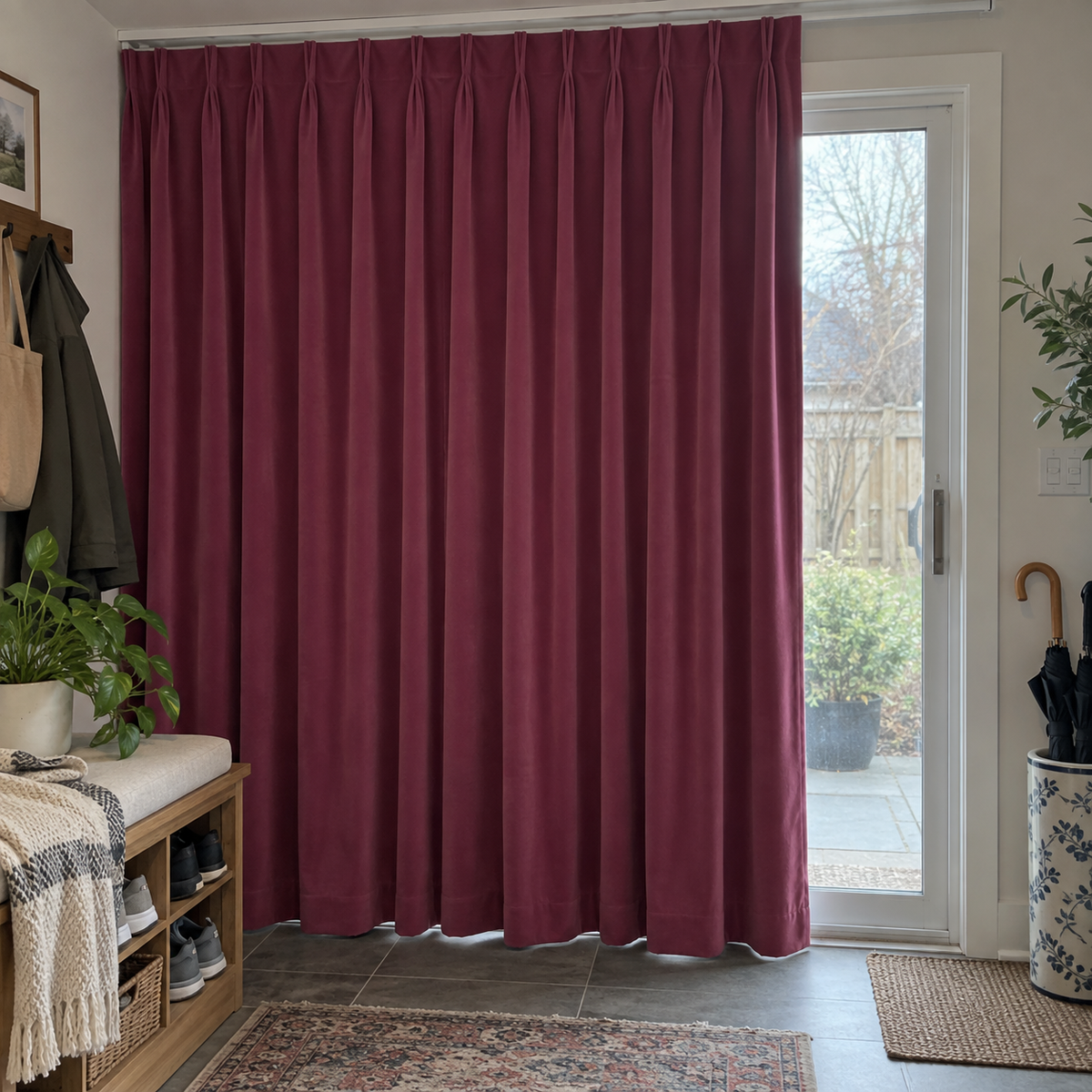 63 Inch Long Mulberry Red Velvet Curtains