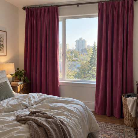108 Inch Long Mulberry Red Velvet Curtains