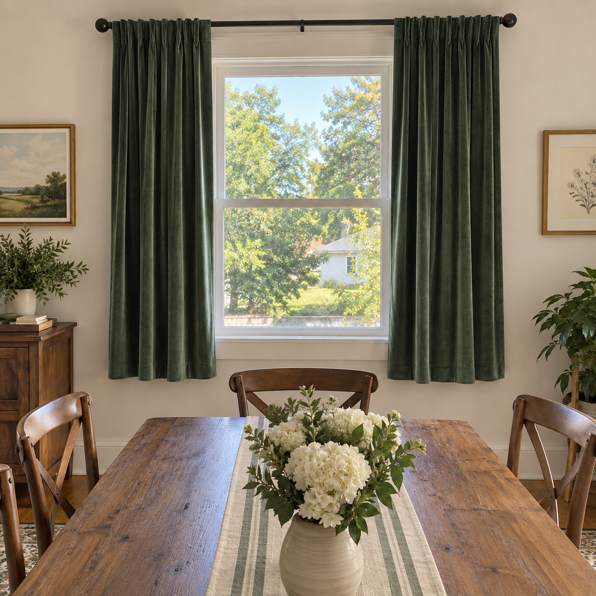 63 Inch Long Dark Green Velvet Curtains