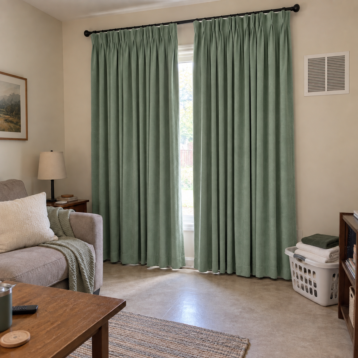 63 Inch Long Sage Green Velvet Curtains