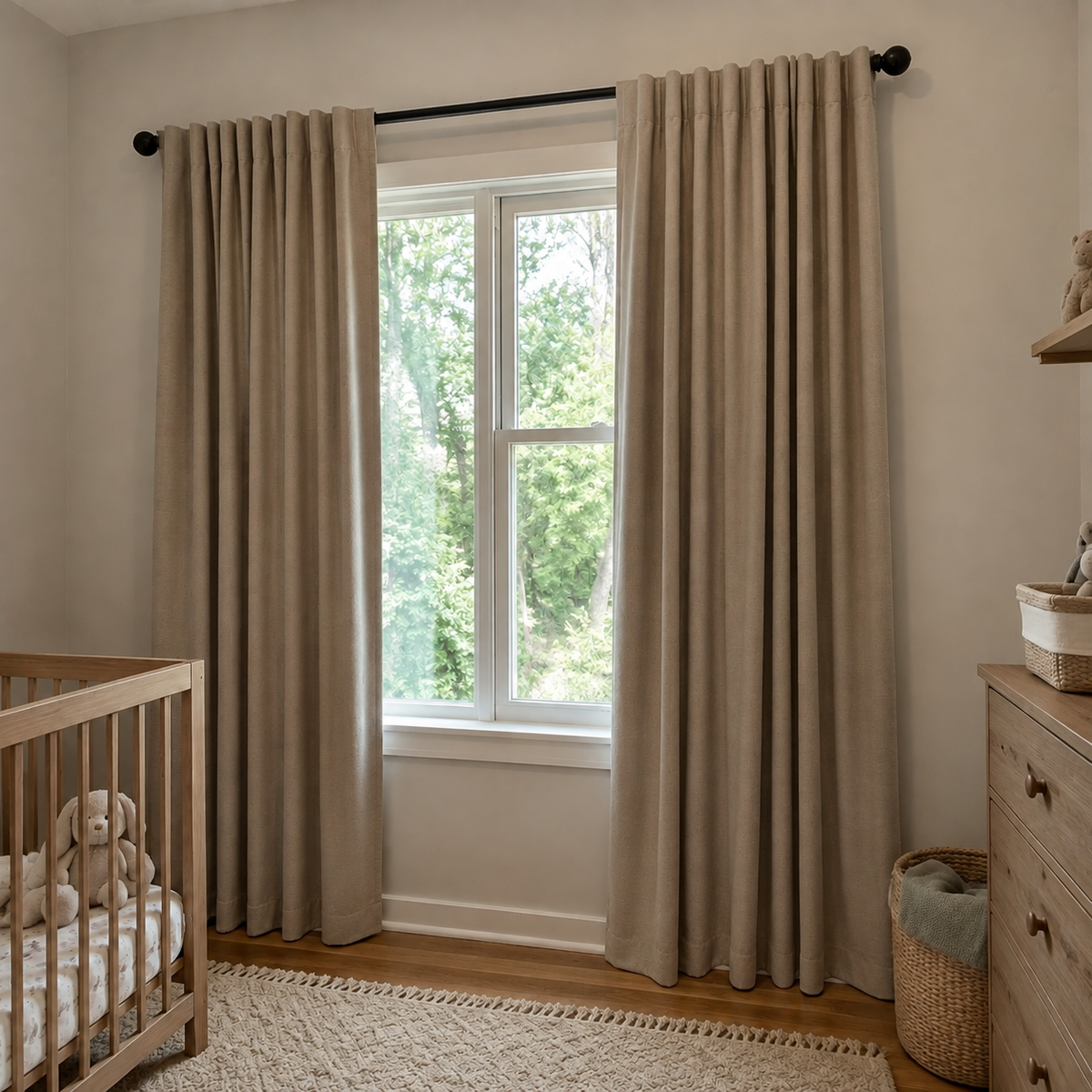 Mushroom Beige Linen Blackout Curtains