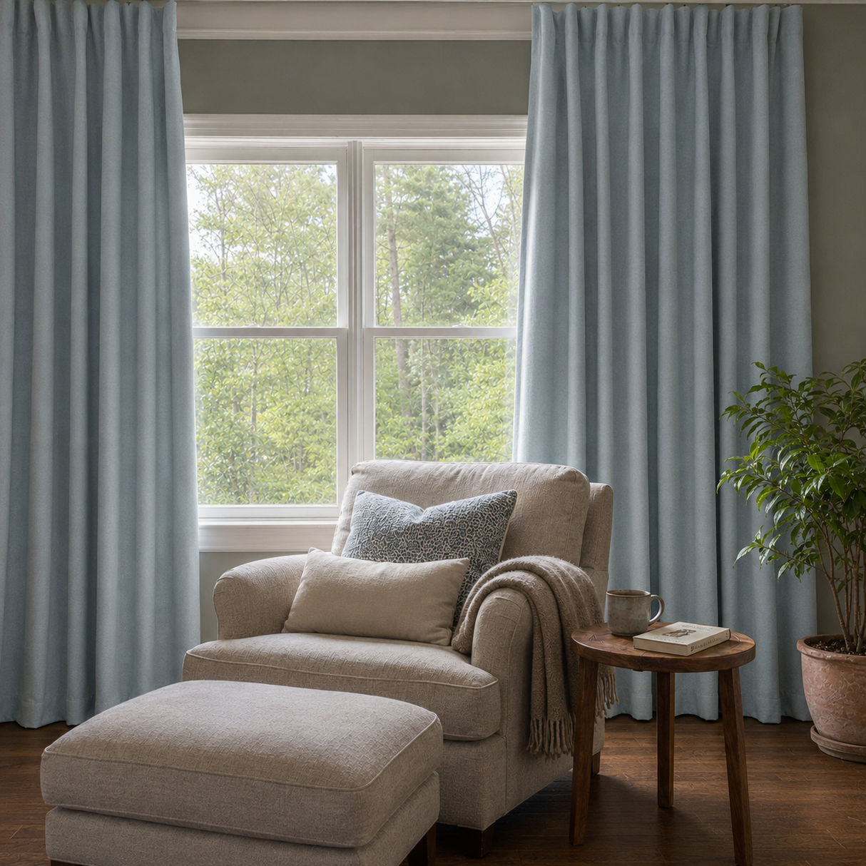 Aqua Blue Linen Rod Pocket Curtains