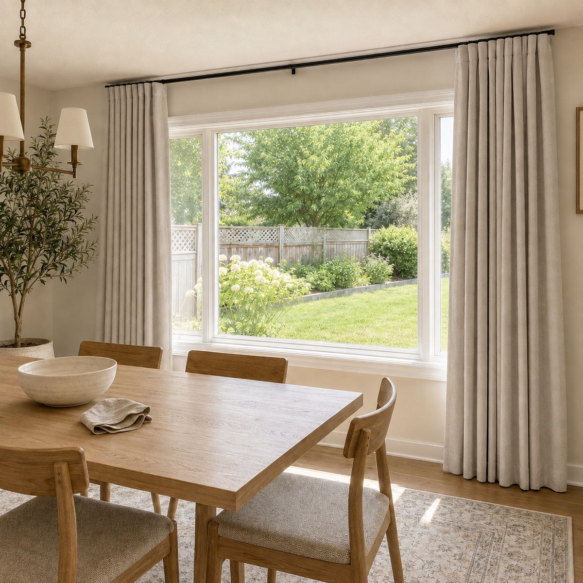 108 Inch Long Cream Double-Sided Cotton Blend Blackout Curtains