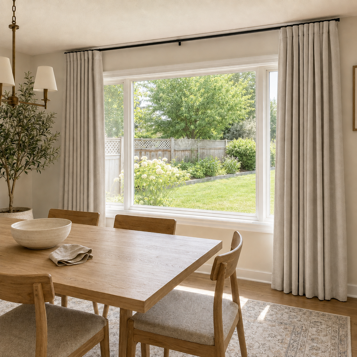 120 Inch Long Cream Double-Sided Cotton Blend Blackout Curtains