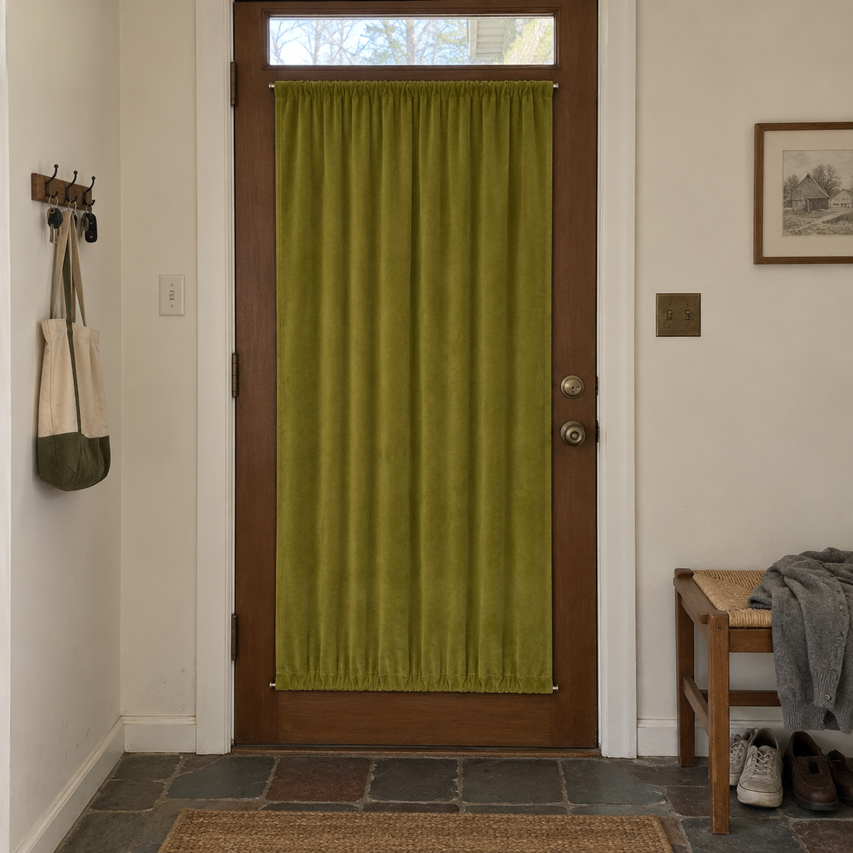 Avocado Green Velvet Door Curtain