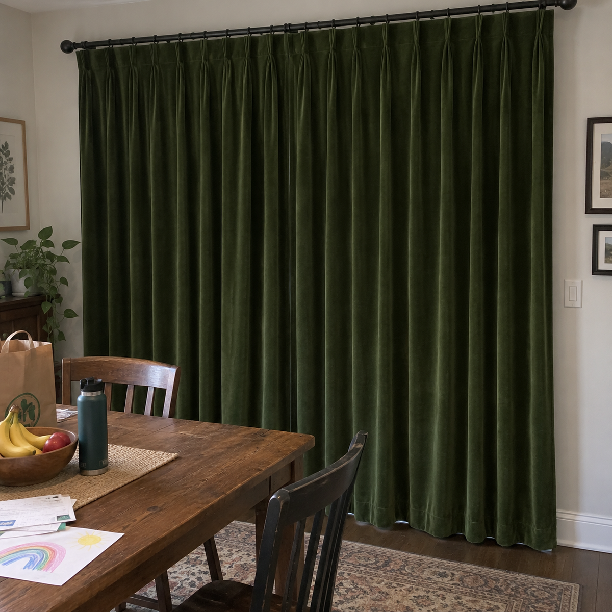 90 Inch Long Olive Green Velvet Curtains