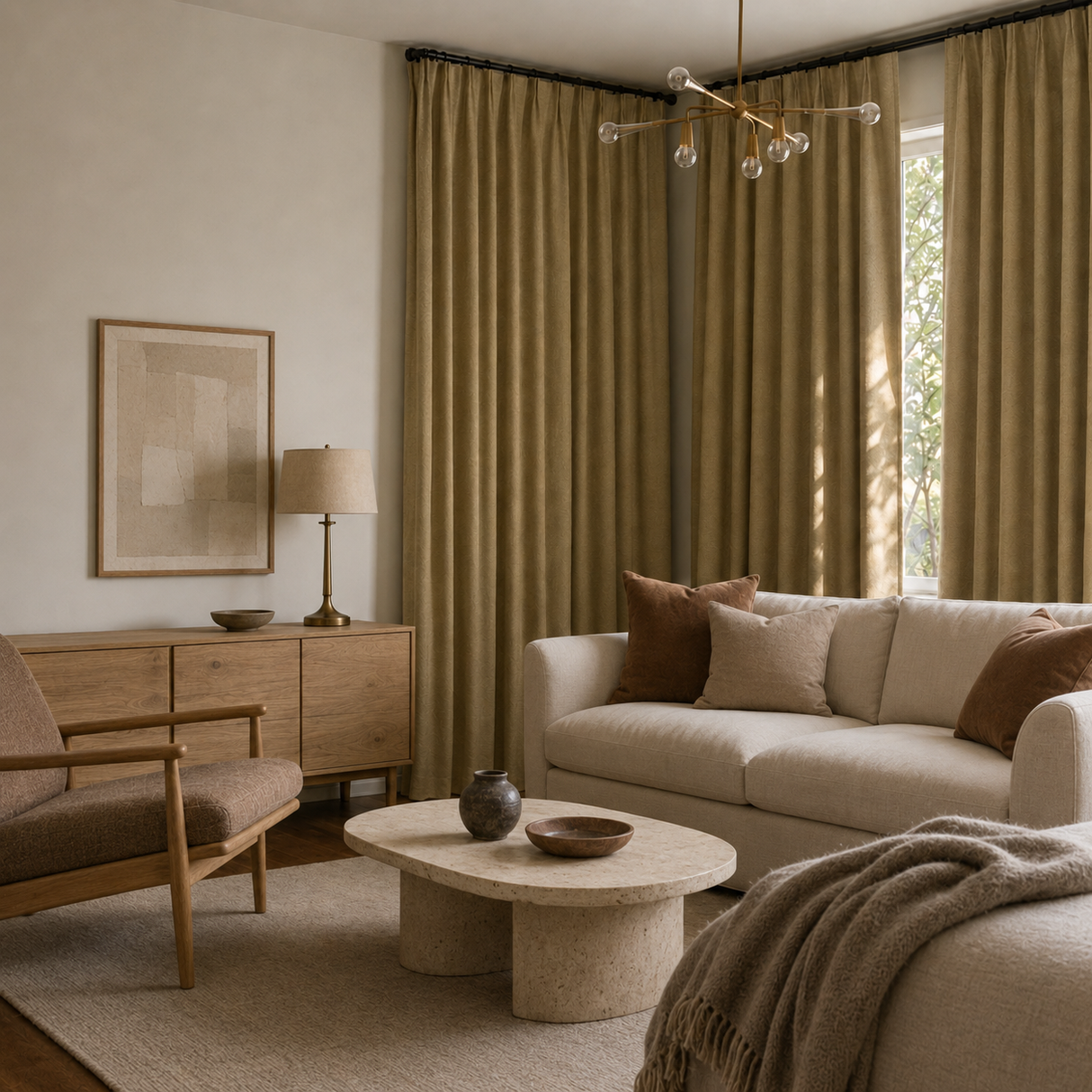 Wheat Beige Linen Blackout Curtains