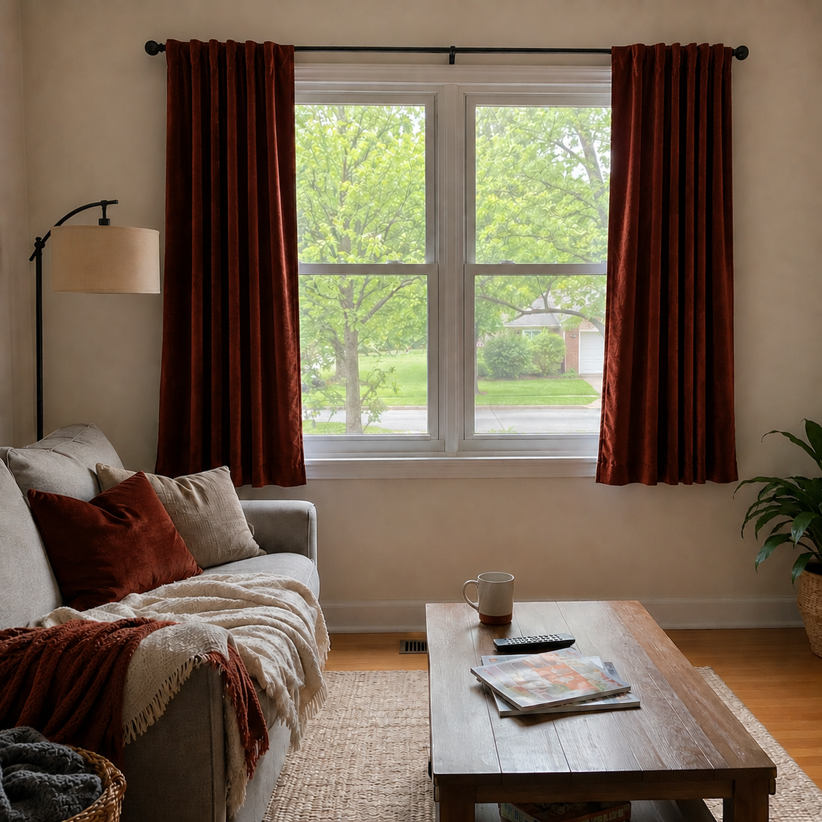 63 Inch Long Rose Red Velvet Curtains