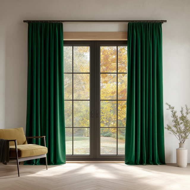 Peacock Green 5018 Velvet Pinch Pleat Curtains
