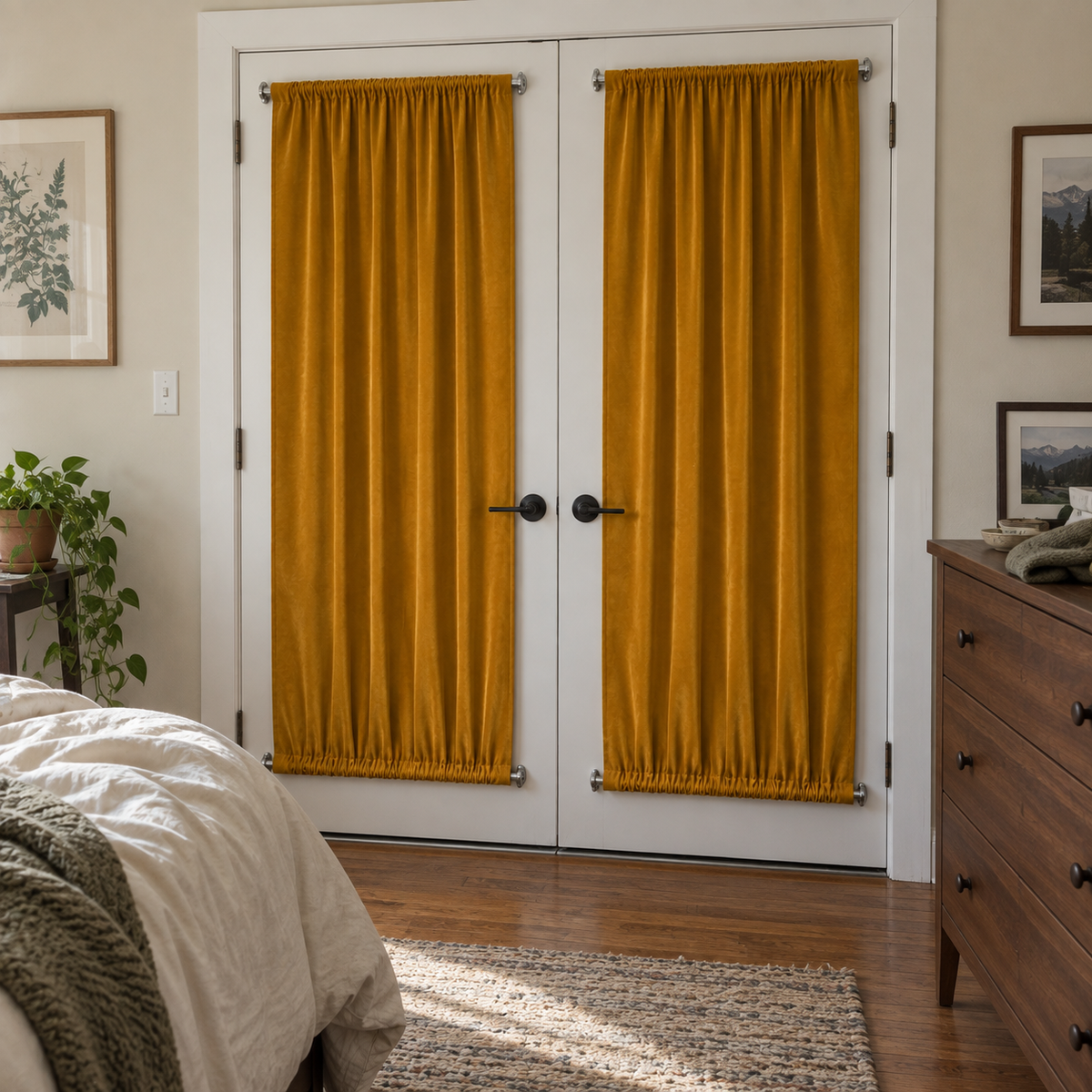 Golden Ochre Velvet Door Curtain