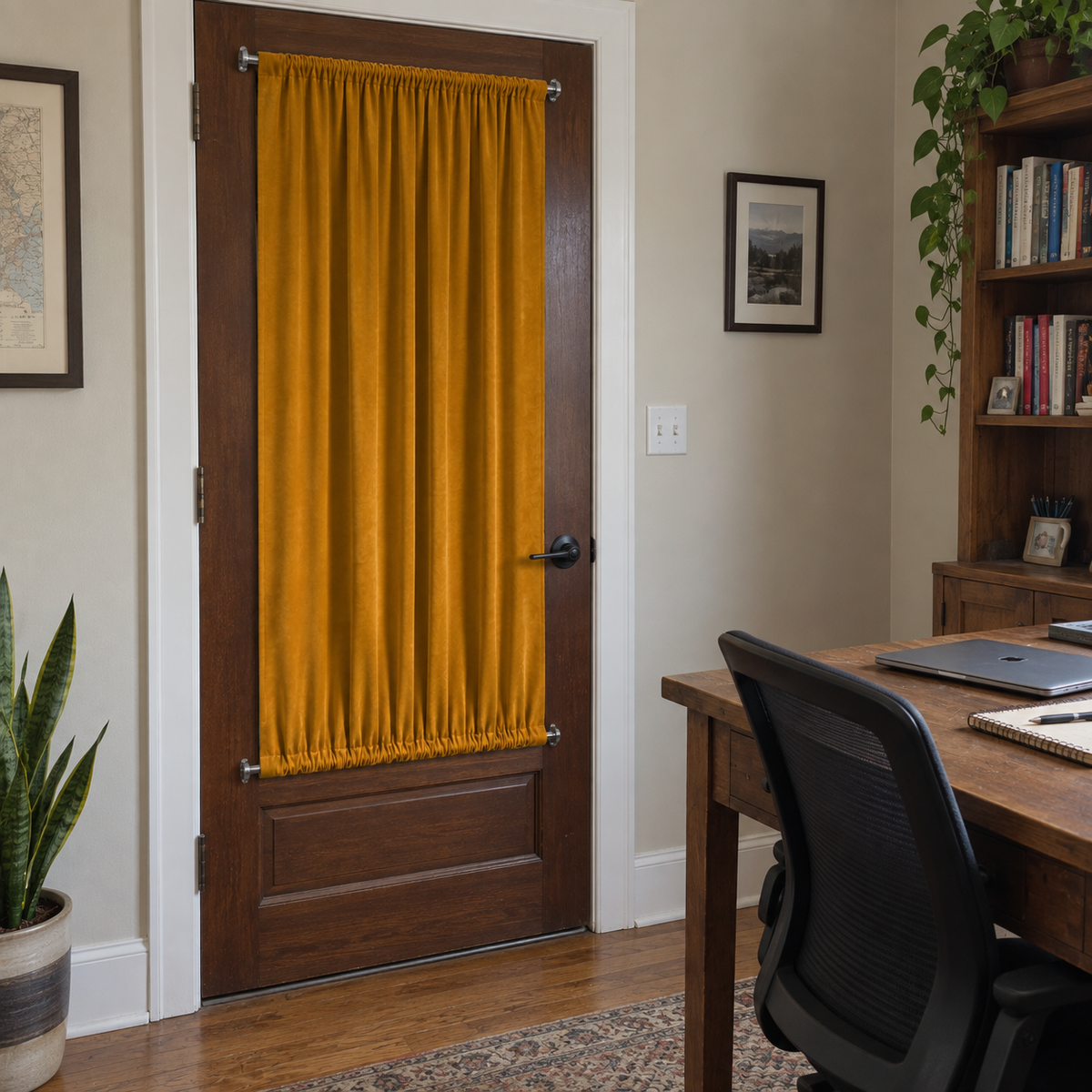 Golden Ochre Velvet Door Curtain
