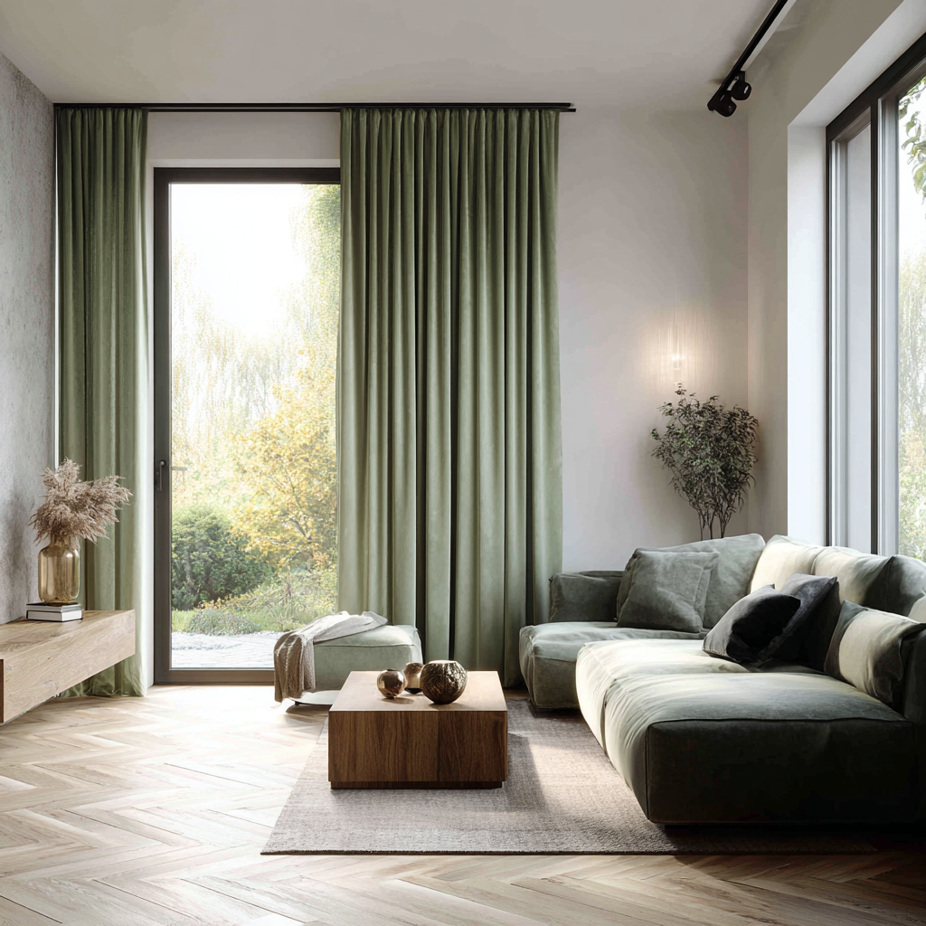 63 Inch Long Sage Green Velvet Curtains