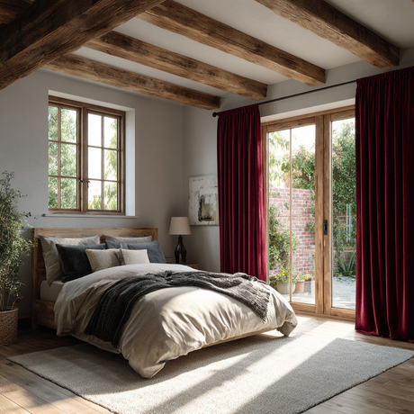 Bordeaux Red Velvet Grommet Top Curtains