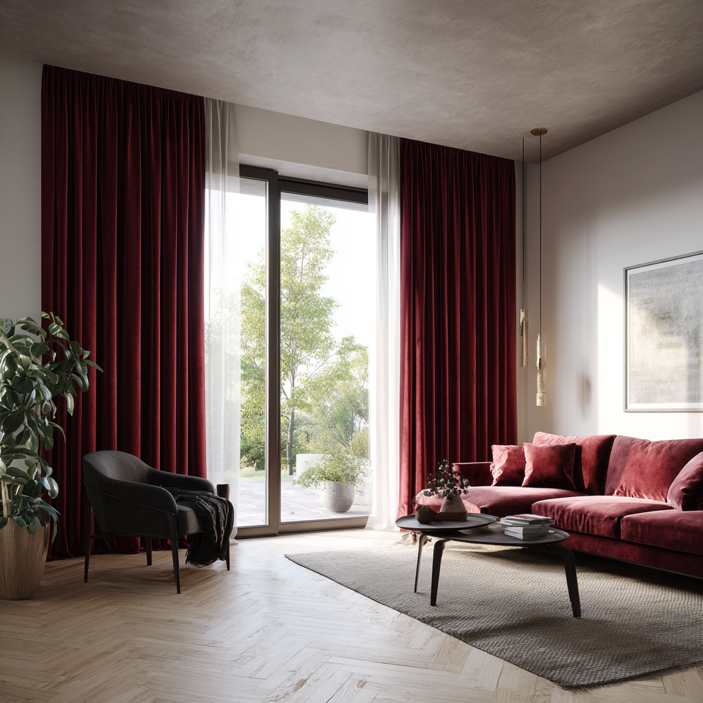 Bordeaux Red Velvet Curtains