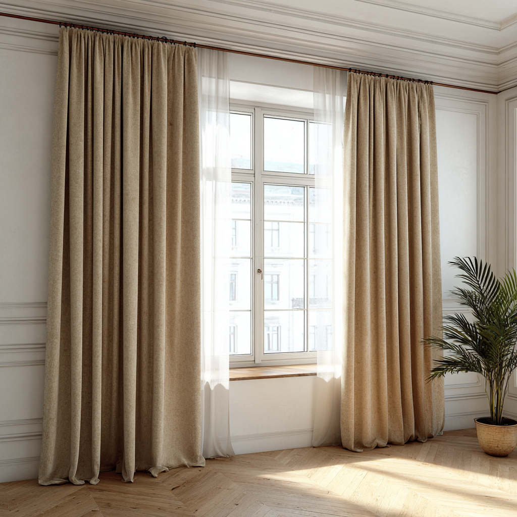 63 Inch Long French Beige Velvet Curtains