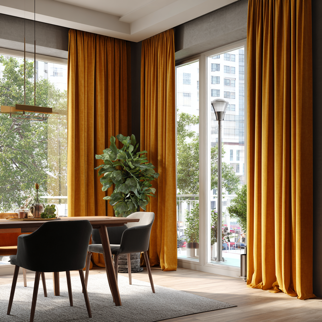 Golden Ochre Velvet Pinch Pleat Curtains