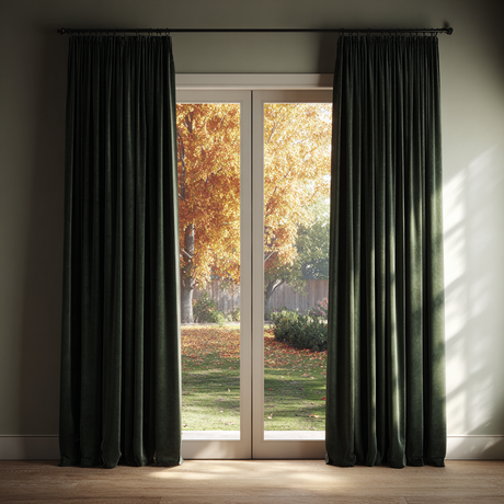 Jade Green Velvet Pencil Pleat Curtains