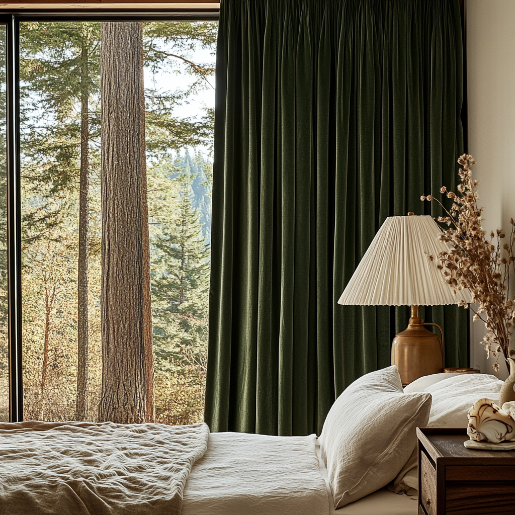 Olive Green Velvet Pinch Pleat Curtains