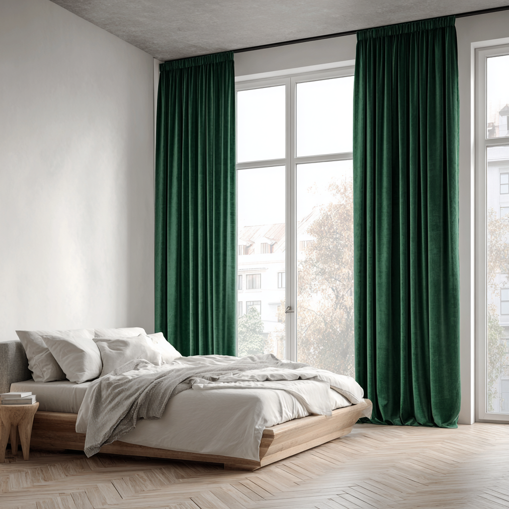 Peacock Green 5018 Velvet Pinch Pleat Curtains