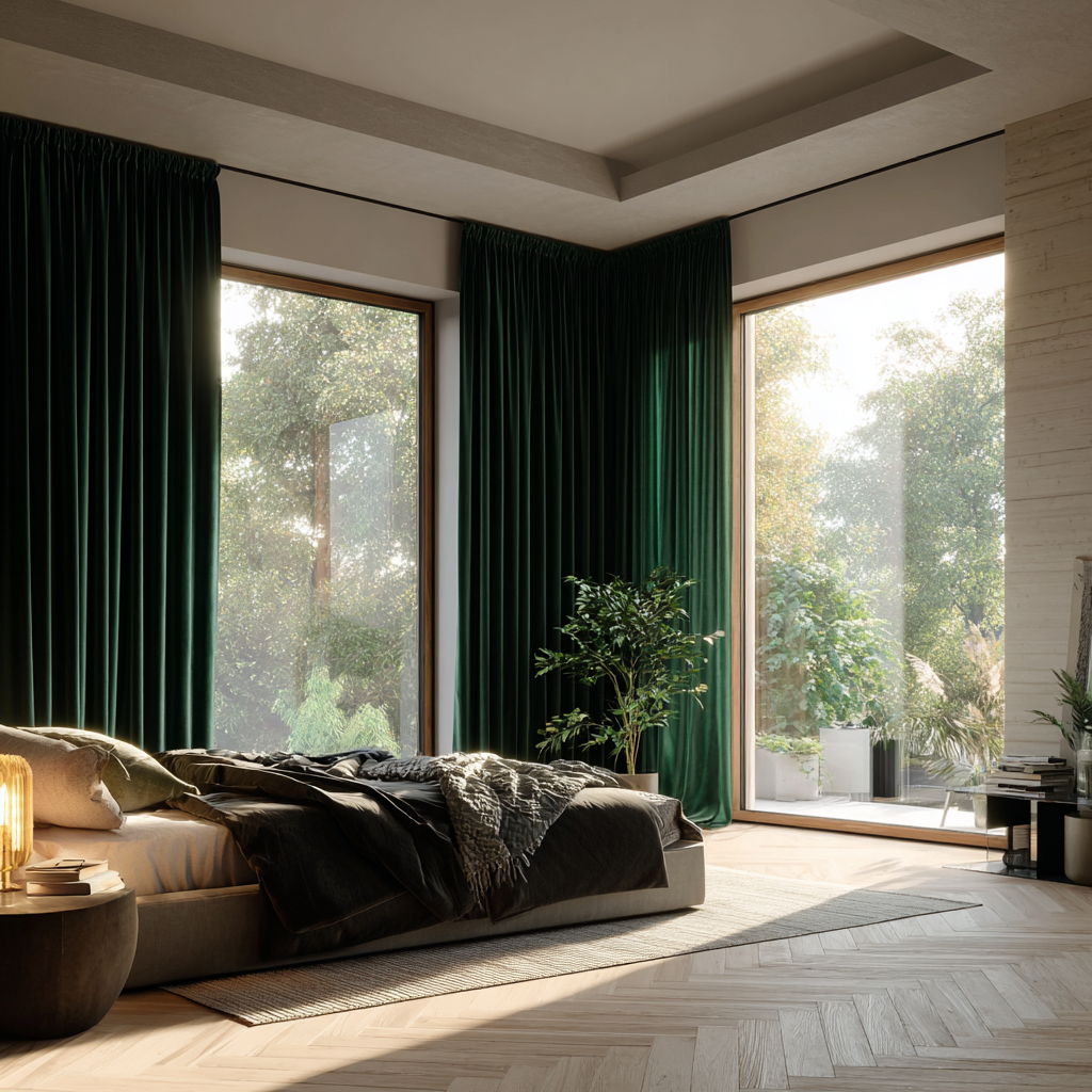 Peacock Green 5018 Velvet Pinch Pleat Curtains