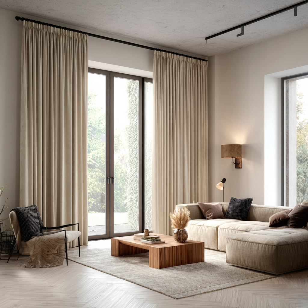 120 Inch Long Vanilla Beige Velvet Curtains