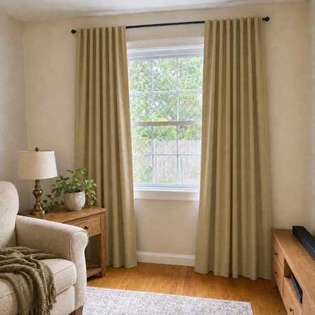 Wheat Beige Linen Blackout Pinch Pleat Curtains