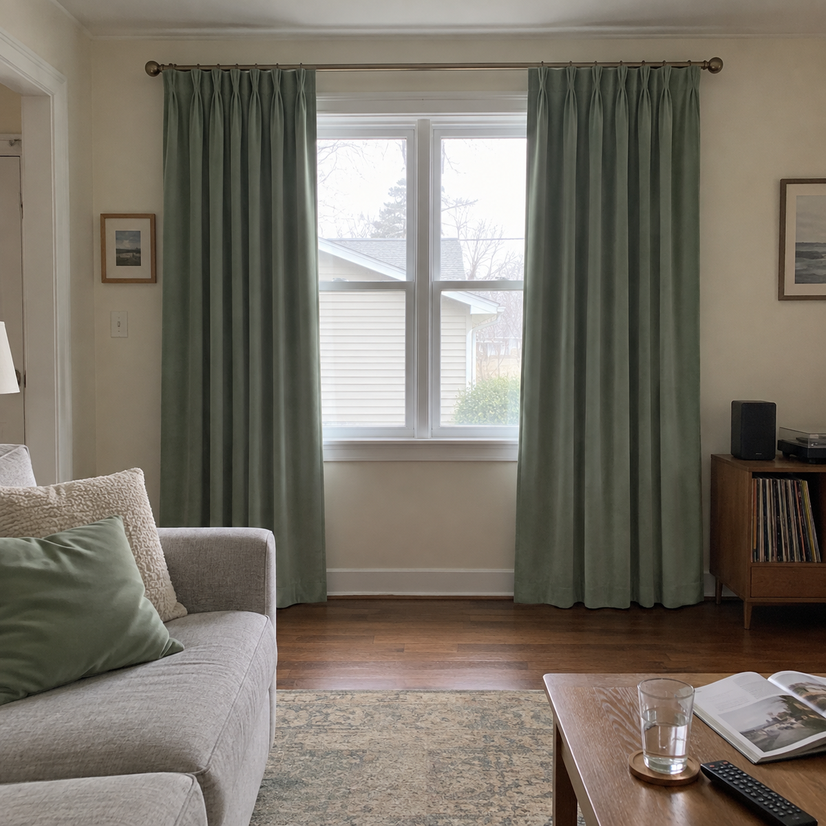 108 Inch Long Sage Green Velvet Curtains