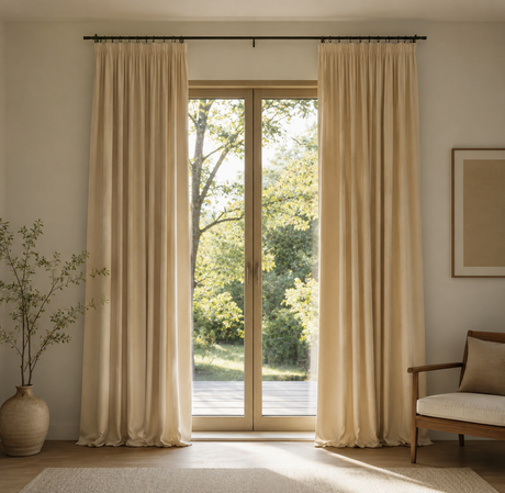 Vanilla Beige Velvet Pinch Pleat Curtains