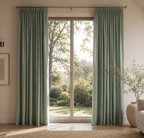 Sage Green Velvet Pinch Pleat Curtains