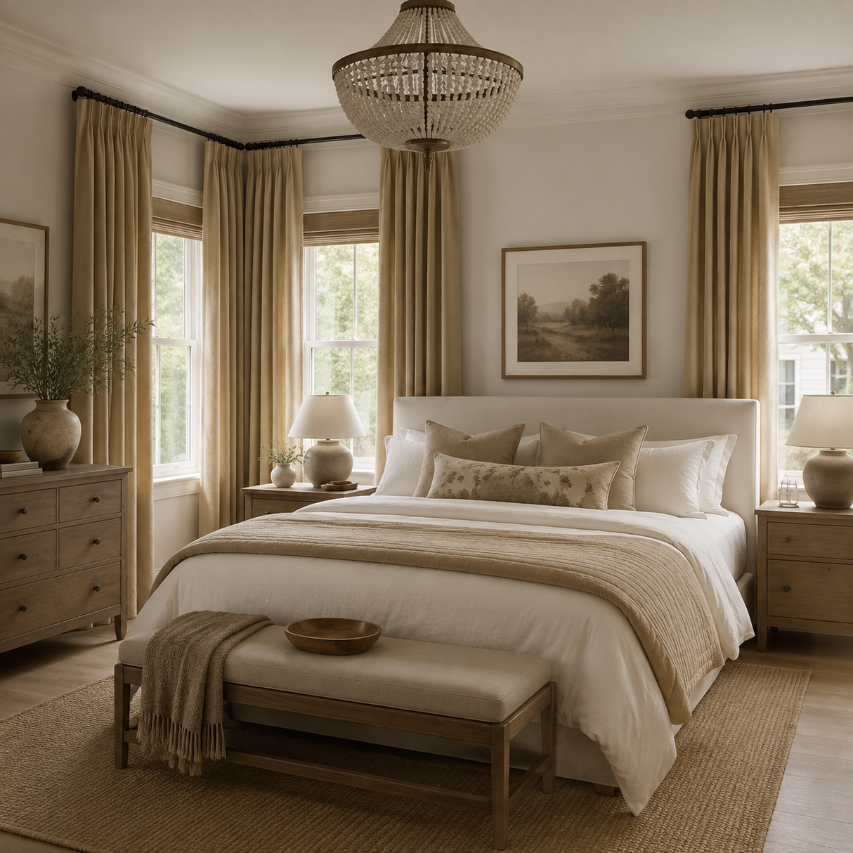 Wheat Beige Linen Blackout Curtains