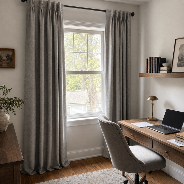 Stone Gray Linen Blackout Pinch Pleat Curtains