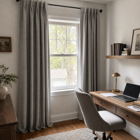 Stone Gray Linen Blackout Pencil Pleat Curtains