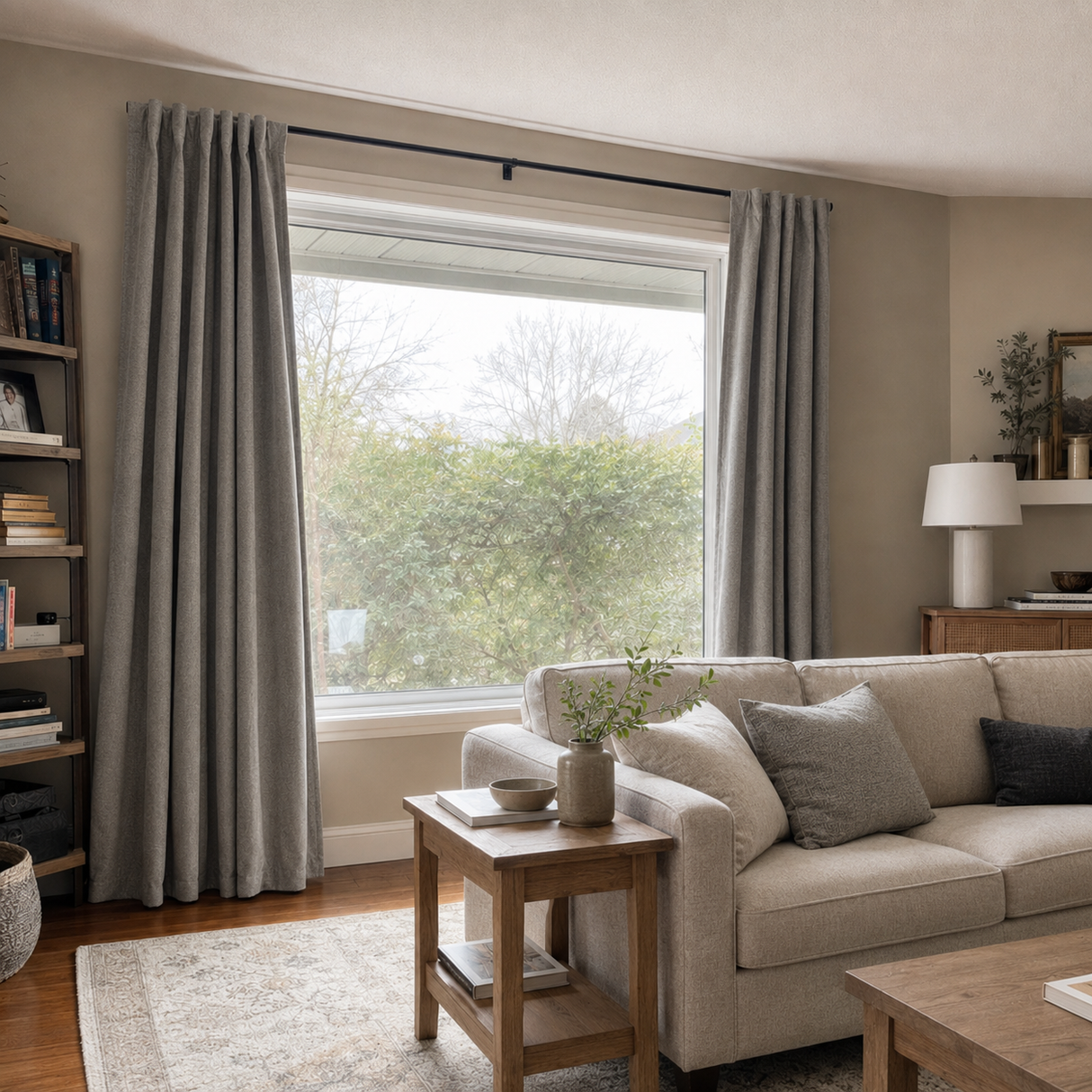 Stone Gray Linen Blackout Pencil Pleat Curtains