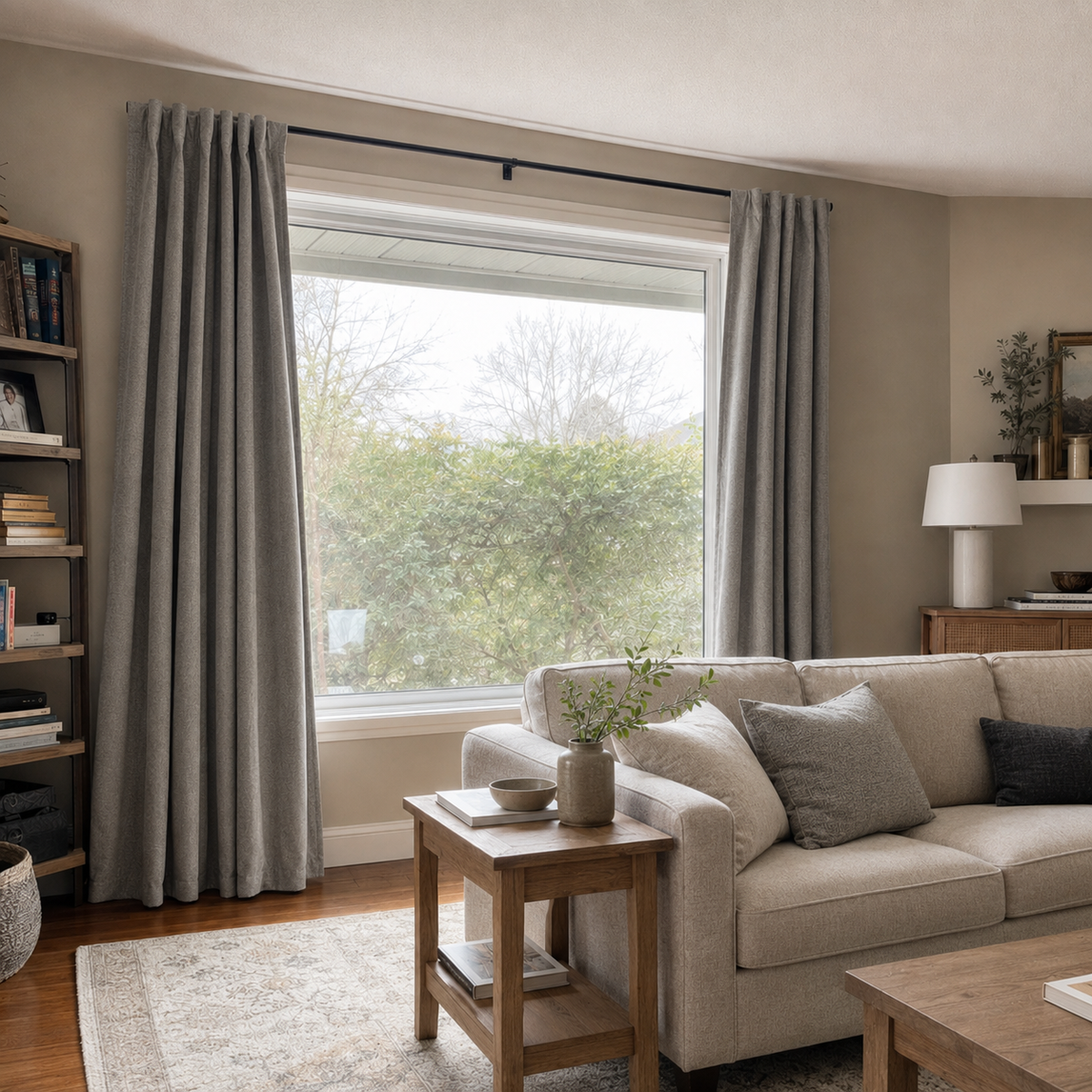 84 Inch Long Stone Gray Linen Blackout Curtains