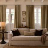 Wheat Beige Linen Blackout Grommet Top Curtains