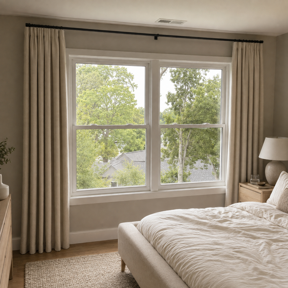 Cream Double-Sided Cotton Blend Blackout Rod Pocket Curtains
