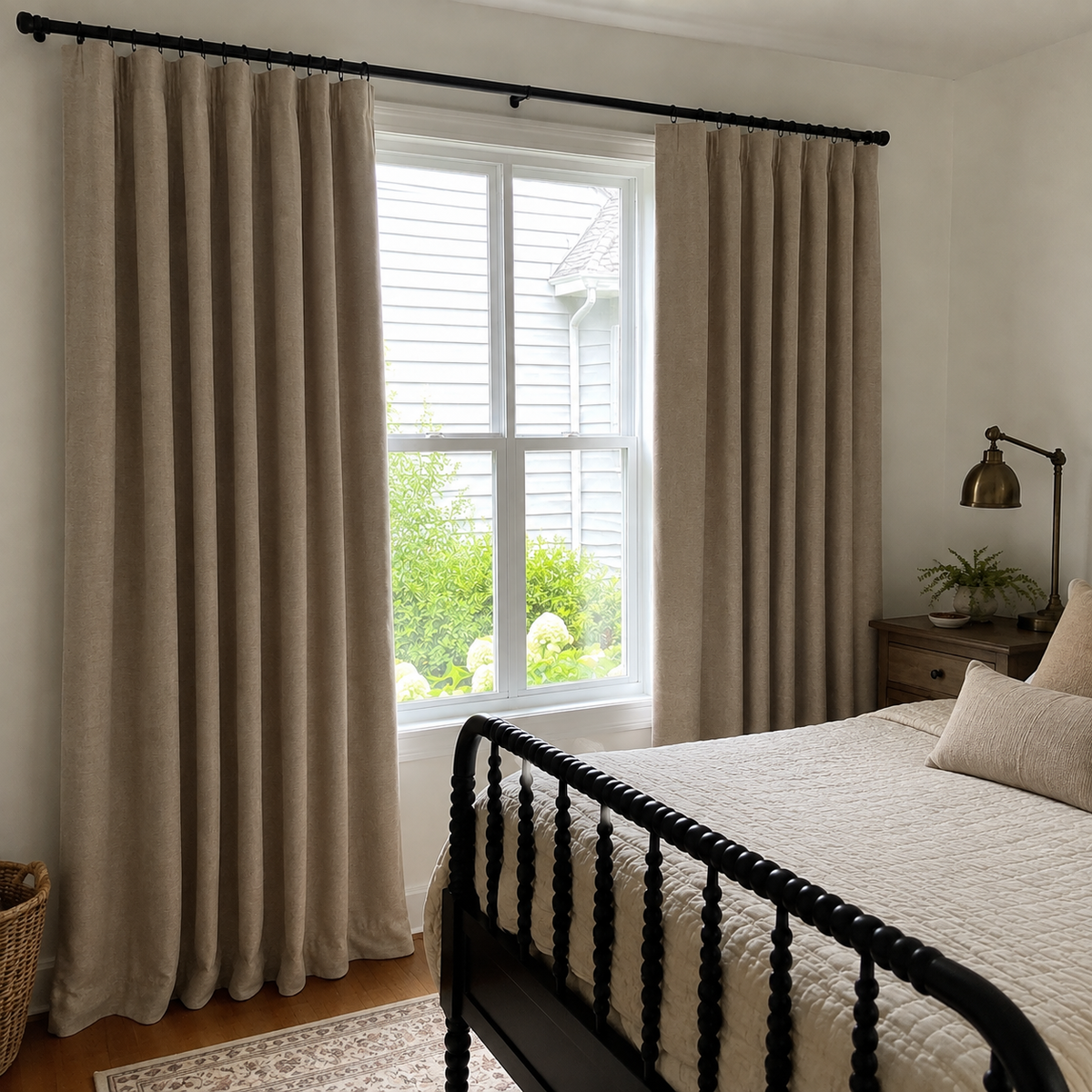 Mushroom Beige Linen Blackout Curtains