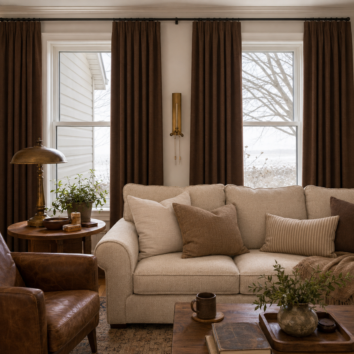 Mocha Brown Double-Sided Cotton Blend Blackout Curtains