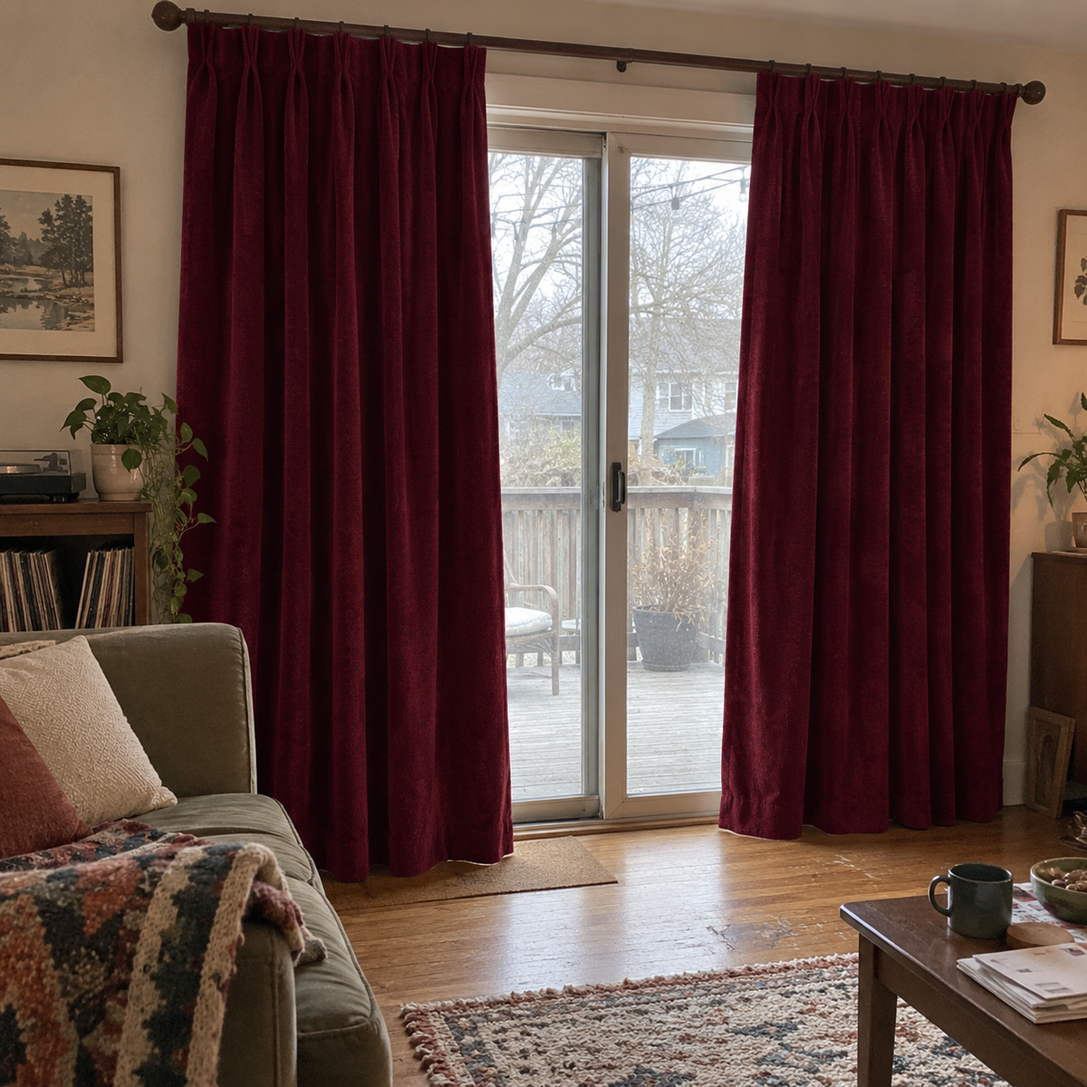 96 Inch Long Wine Red Velvet Curtains