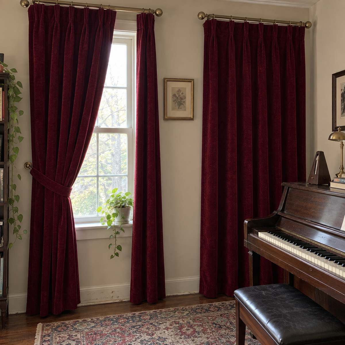 90 Inch Long Wine Red Velvet Curtains