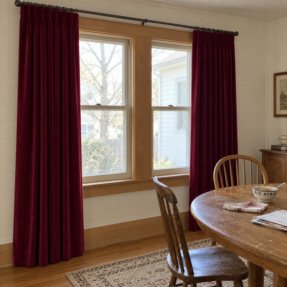 90 Inch Long Wine Red Velvet Curtains