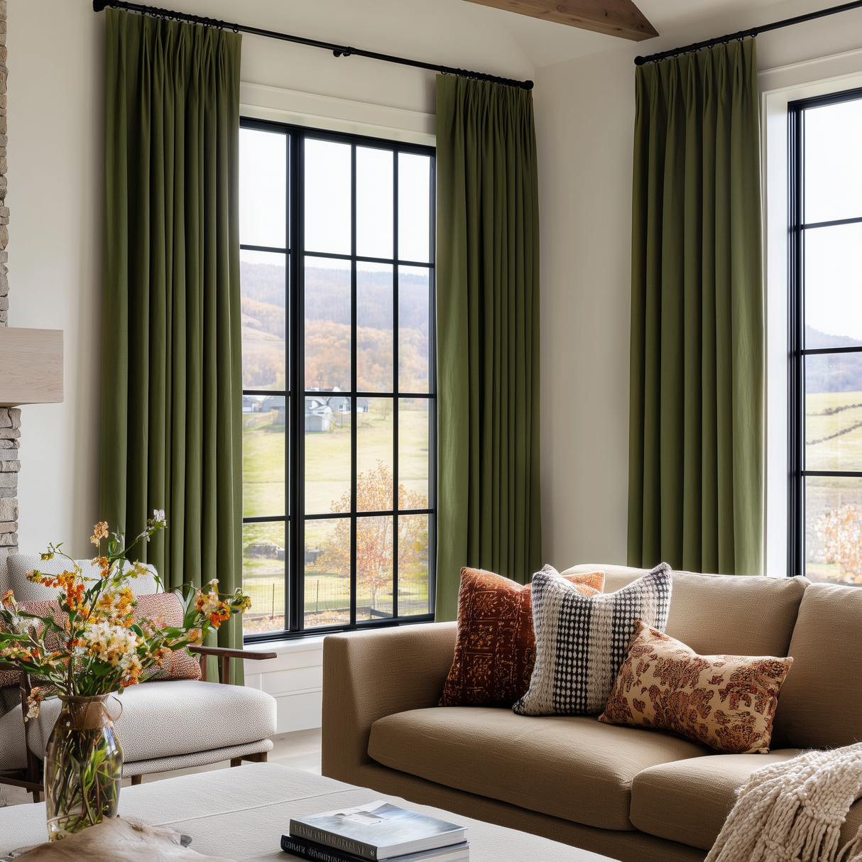 Olive Green Velvet Curtains
