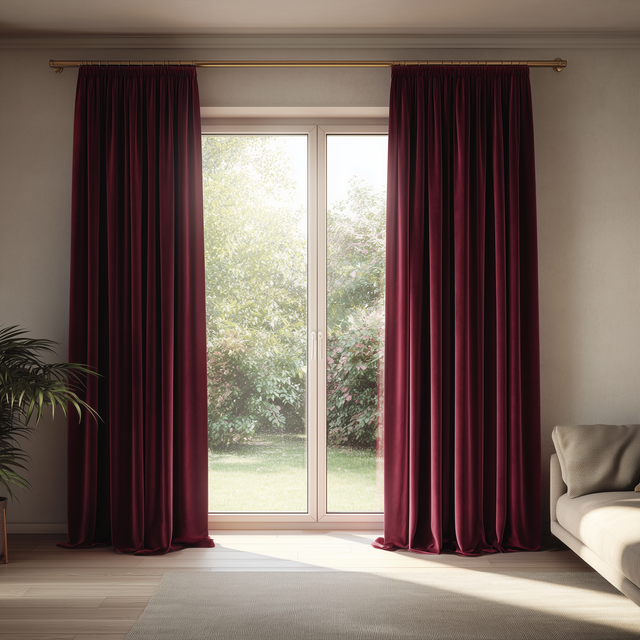 Dark Garnet Red Velvet Pencil Pleat Curtains
