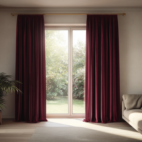Dark Garnet Red Velvet Pinch Pleat Curtains