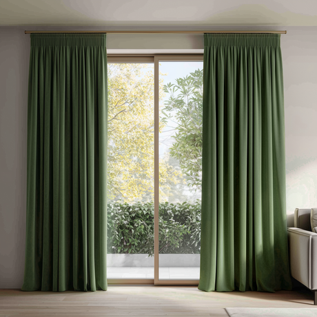 Dark Green Velvet Pencil Pleat Curtains