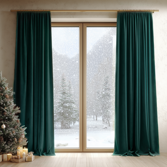 Dark Jade Green Velvet Pencil Pleat Curtains